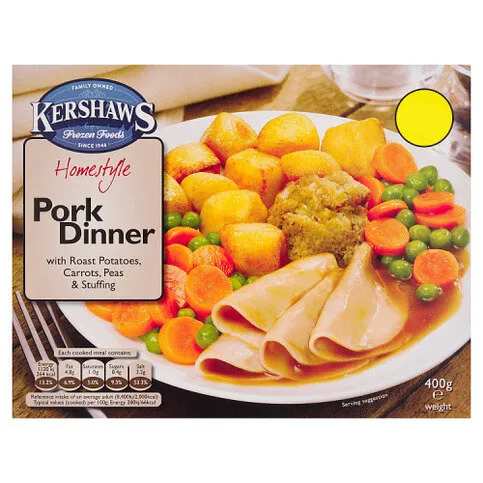 Kershaws Homestyle Pork Dinner with Roast Potatoes, Carrots, Peas & Stuffing 400g
